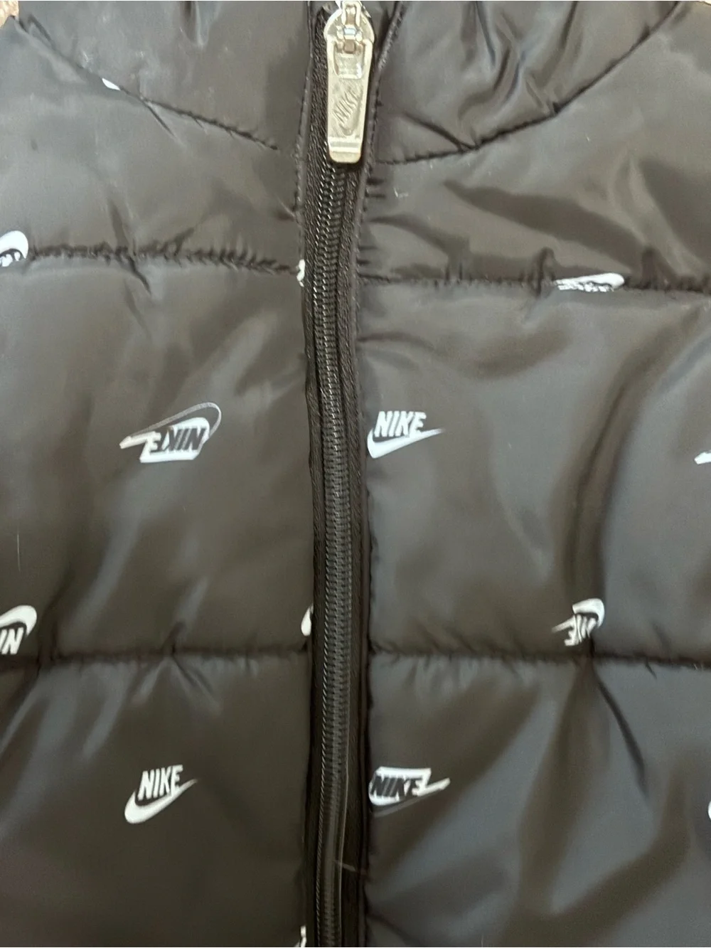 Nike Kids Allover Swoosh Logo Black Puffer Vest Full Zip (small)